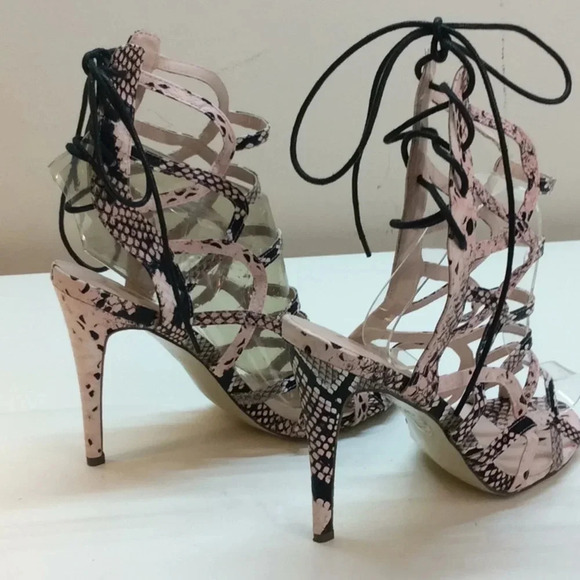 Athena Pink & Black Sexy Lace Up Stilettos - Picture 4 of 8